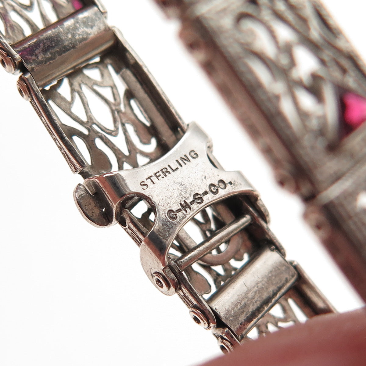 C.H. Schmitz 925 Sterling Silver Antique Art Deco Rhinestone Bracelet 6.25"