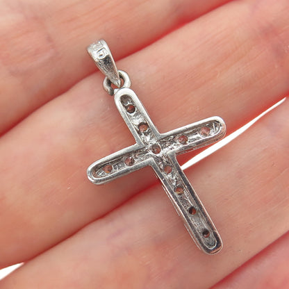 925 Sterling Silver Round-Cut C Z Cross Charm Pendant