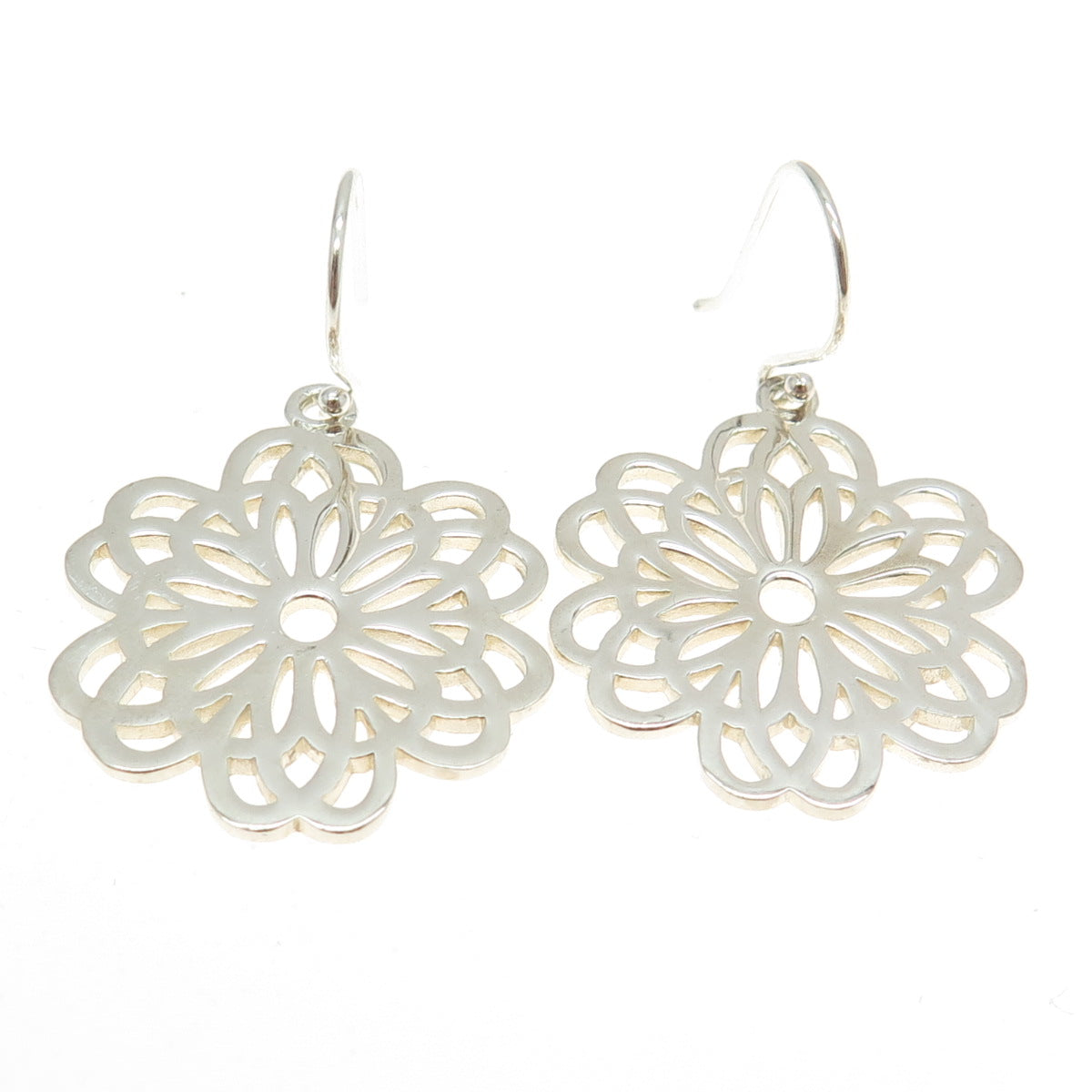 925 Sterling Silver Floral Dangling Earrings