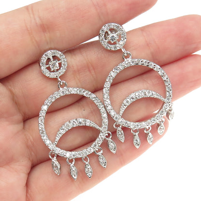 925 Sterling Silver Round-Cut C Z Circle Dangling Earrings