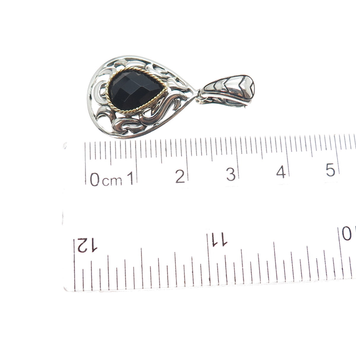 EFFY 925 Sterling Silver 18K Gold Real Black Spinel Teardrop Charm Pendant