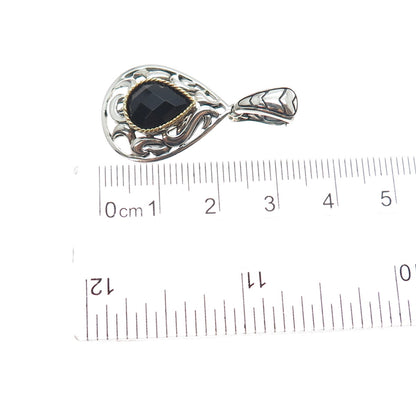 EFFY 925 Sterling Silver 18K Gold Real Black Spinel Teardrop Charm Pendant