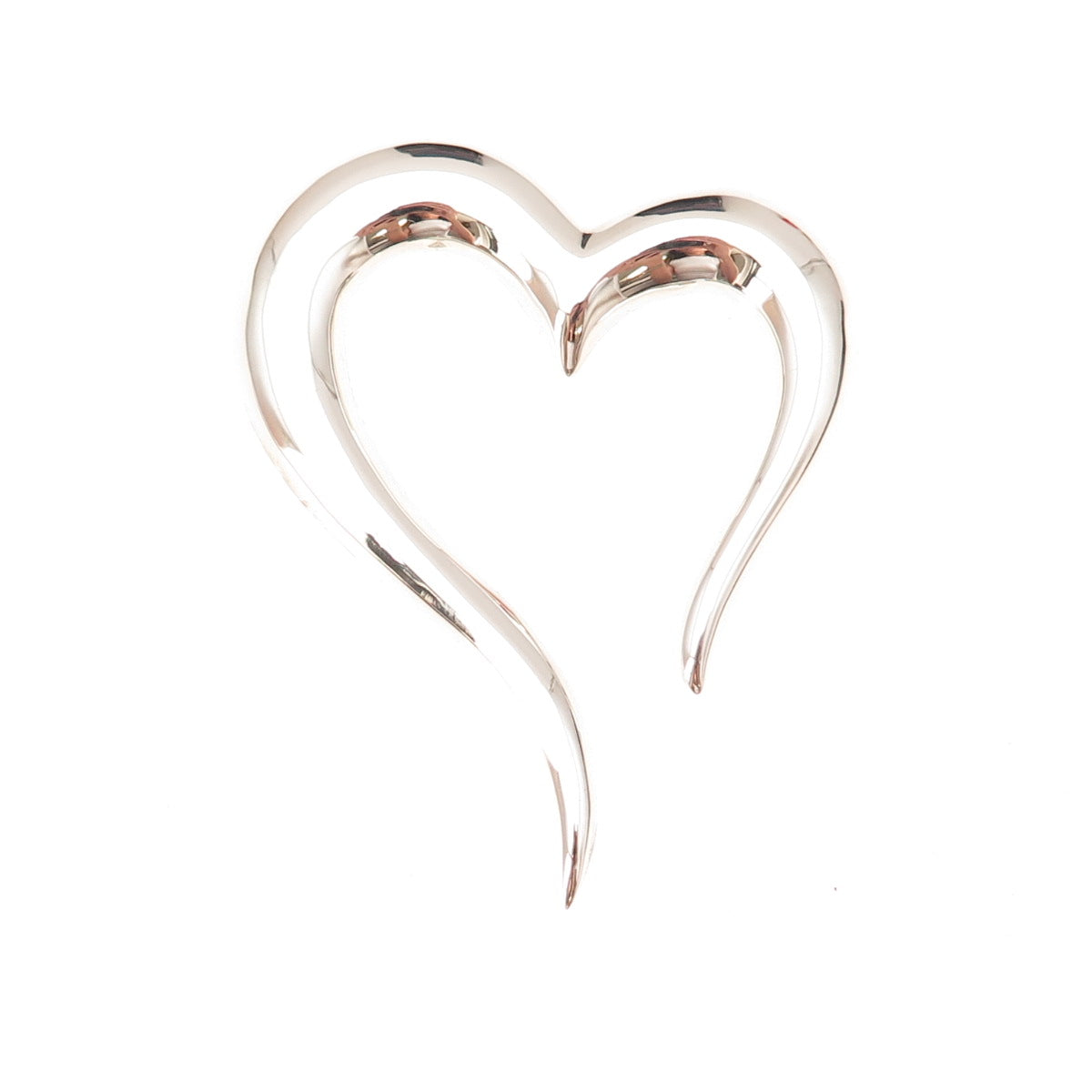 925 Sterling Silver Vintage Mexico Modernist Heart Large Pin Brooch