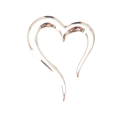 925 Sterling Silver Vintage Mexico Modernist Heart Large Pin Brooch