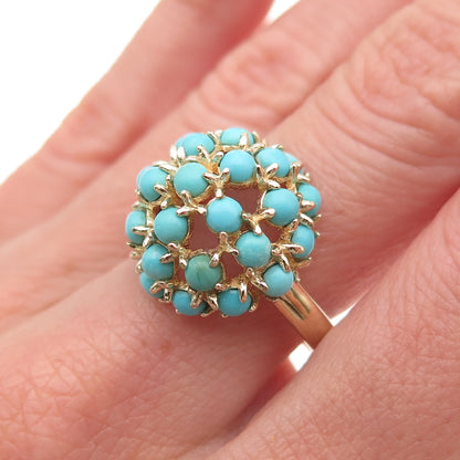Tehya Oyama 925 Sterling Silver Gold Plated Real Turquoise Dome Ring Size 8.25