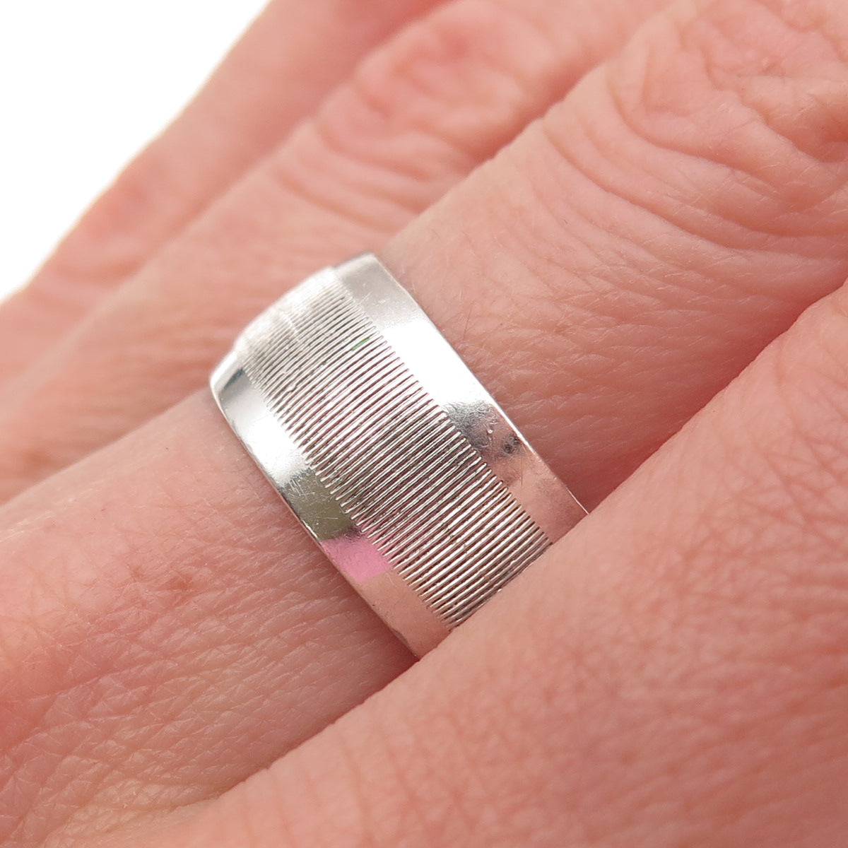Legi 925 Sterling Silver Vintage Oxidized Ribbed Wide Band Ring Size 8