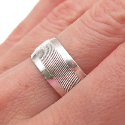 Legi 925 Sterling Silver Vintage Oxidized Ribbed Wide Band Ring Size 8