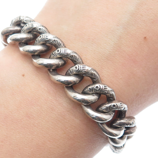 800 Silver Antique Art Deco Ornate Curb Link Oxidized Bracelet 9"