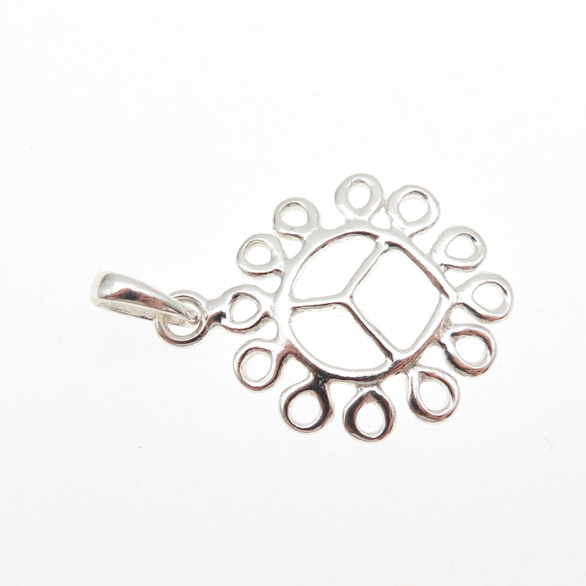 925 Sterling Silver Vintage Peace Symbol Ornate Charm Pendant
