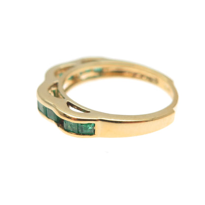 925 Sterling Silver Gold Plated Real Princess-Cut Emerald Stackable Ring Size 5