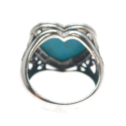 SX SALLY C Sterling Silver Vintage Real Kingman Turquoise Heart Ring Size 6.25