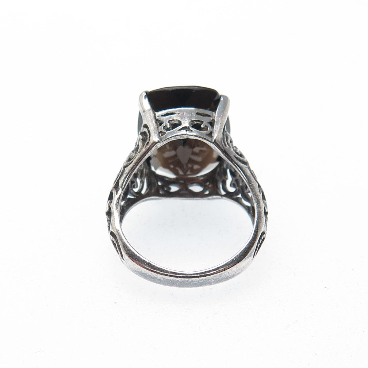 CLYDE DUNEIER CID Sterling Silver Vintage Smoky Quartz Oxidized Ring Size 4.75