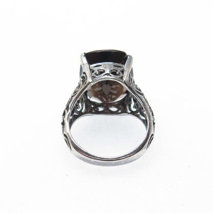 CLYDE DUNEIER CID Sterling Silver Vintage Smoky Quartz Oxidized Ring Size 4.75