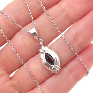925 Sterling Silver Vintage Real Red Garnet Modernist Cable Chain Necklace 18"