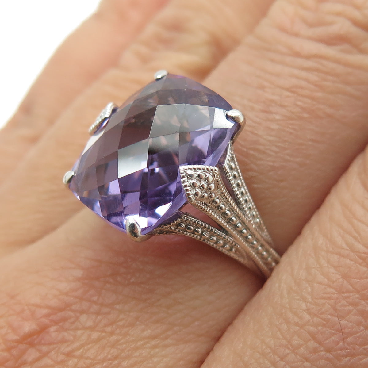 MICHELLE ALBALA 925 Sterling Silver Vintage Real Amethyst Gem Ring Size 7.25