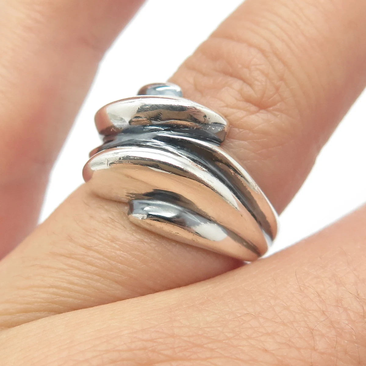 925 Sterling Silver Vintage Ribbed Ring Size 6.75