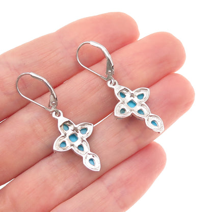 Chuck Clemency 925 Sterling Sleeping Beauty Turquoise White Topaz Cross Earrings