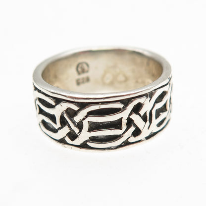 925 Sterling Silver Vintage Celtic Knot Oxidized Band Ring Size 6