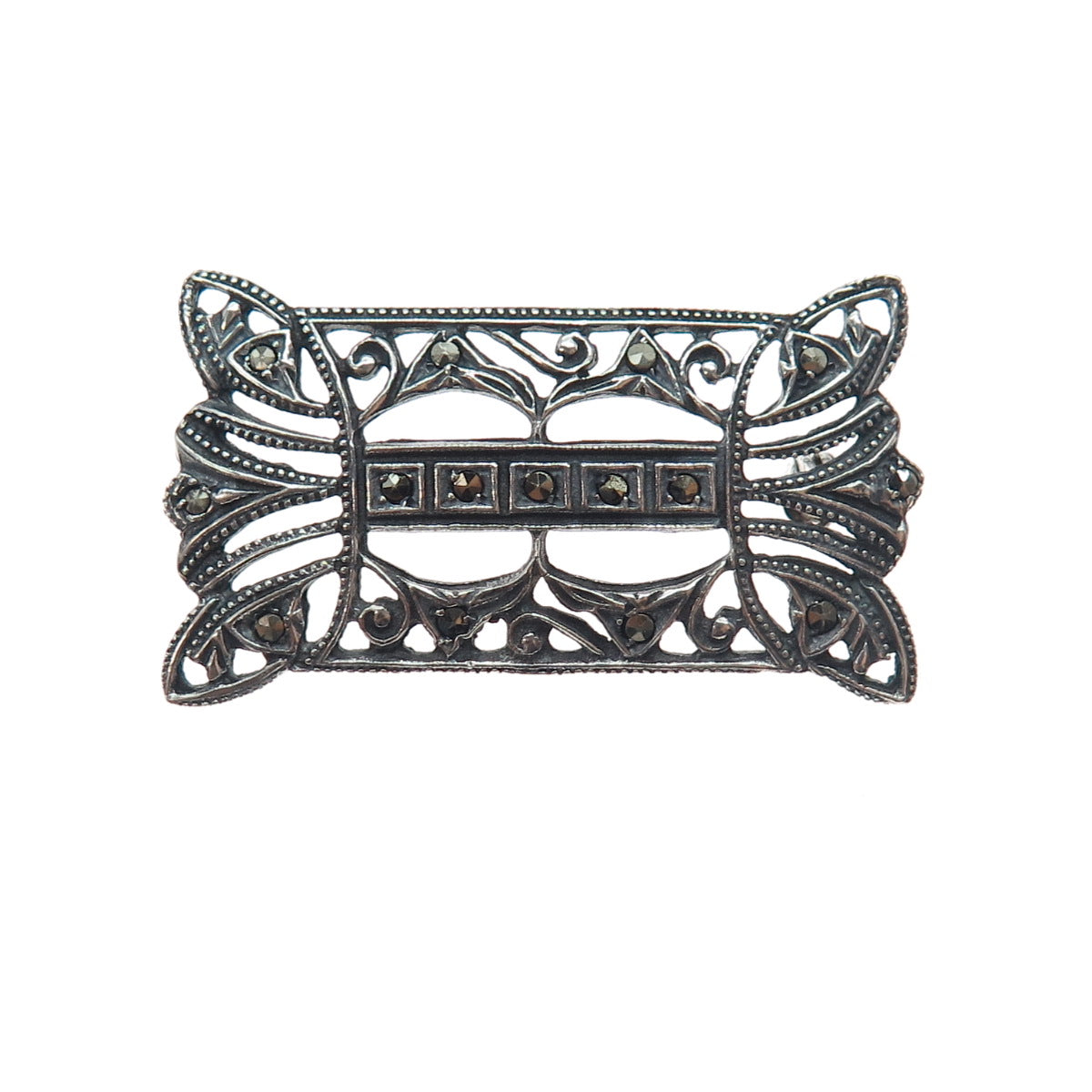 835 Silver Antique Art Deco Portugal Real Marcasite Oxidized Pin Brooch
