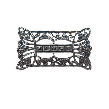 835 Silver Antique Art Deco Portugal Real Marcasite Oxidized Pin Brooch