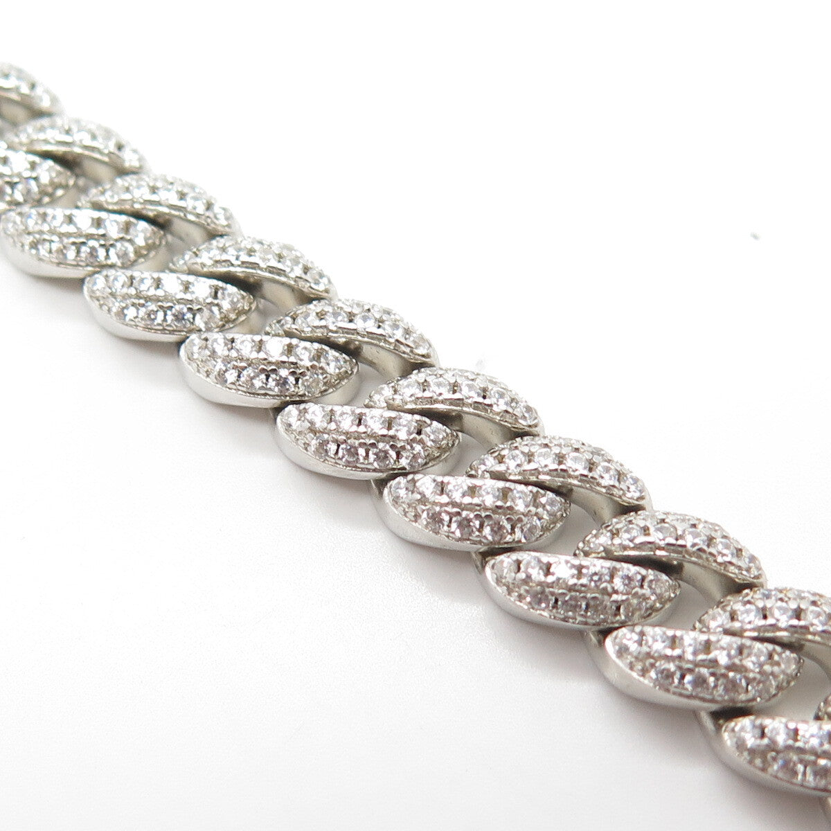 925 Sterling Silver White C Z Curb Link Bracelet 7"