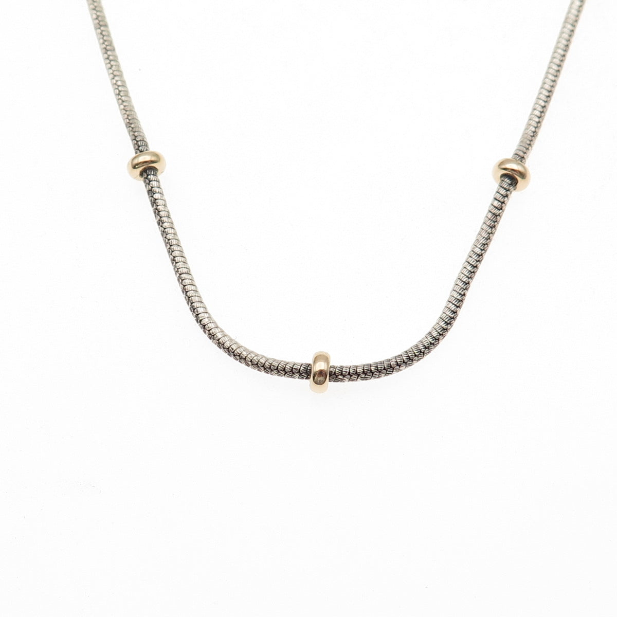 Milor Sterling Silver 14K Gold Vintage Italy Station Snake Chain Necklace 16"