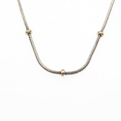 Milor Sterling Silver 14K Gold Vintage Italy Station Snake Chain Necklace 16"