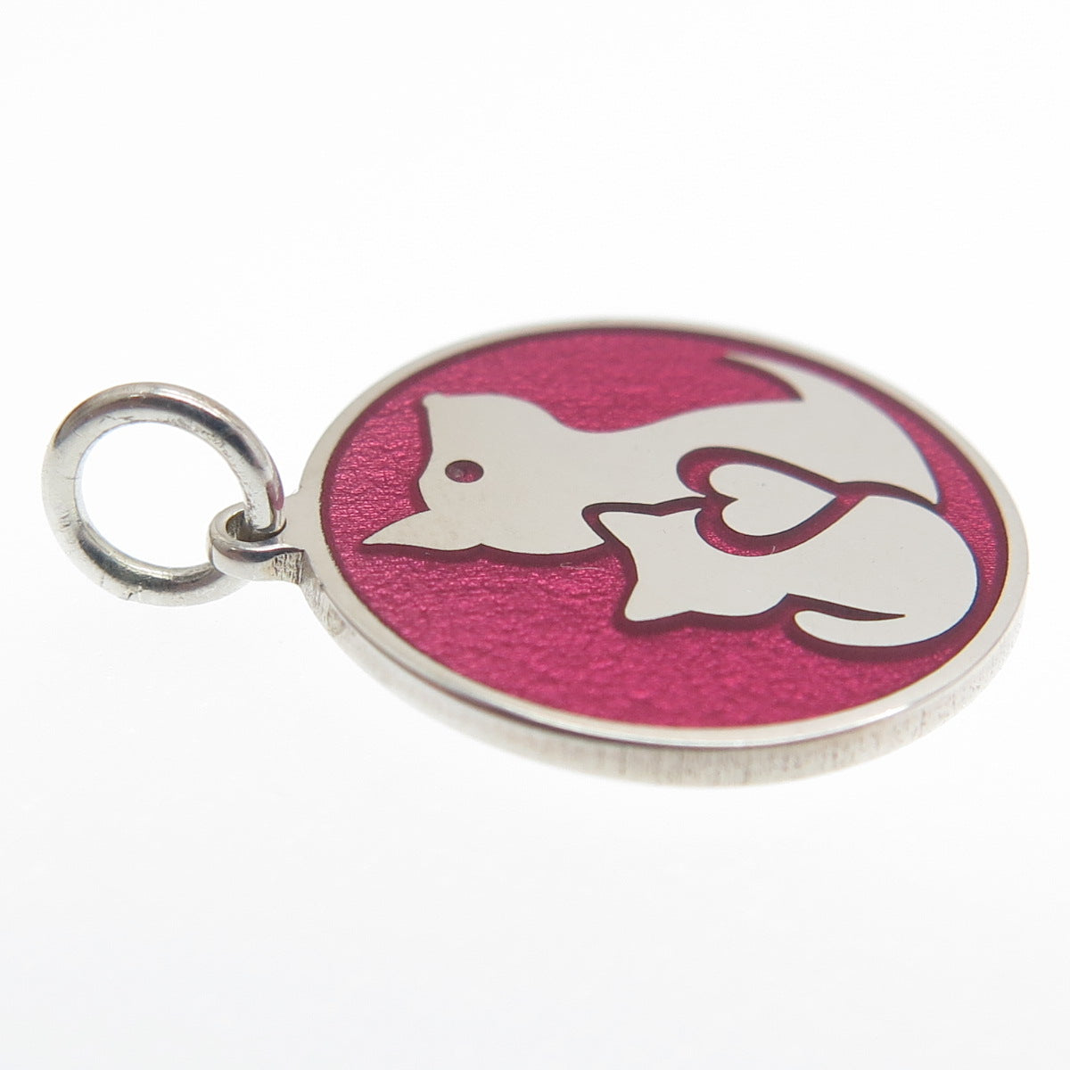 925 Sterling Silver Pink Enamel Cat & Dog Friendship Minimalist Charm Pendant