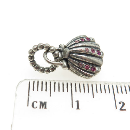 CHAMILIA DISNEY 925 Sterling Silver Pink Rhinestone & Faux Pearl Seashell Charm