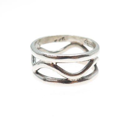 925 Sterling Silver Vintage Mexico Modernist Zig Zag Band Ring Size 8.25