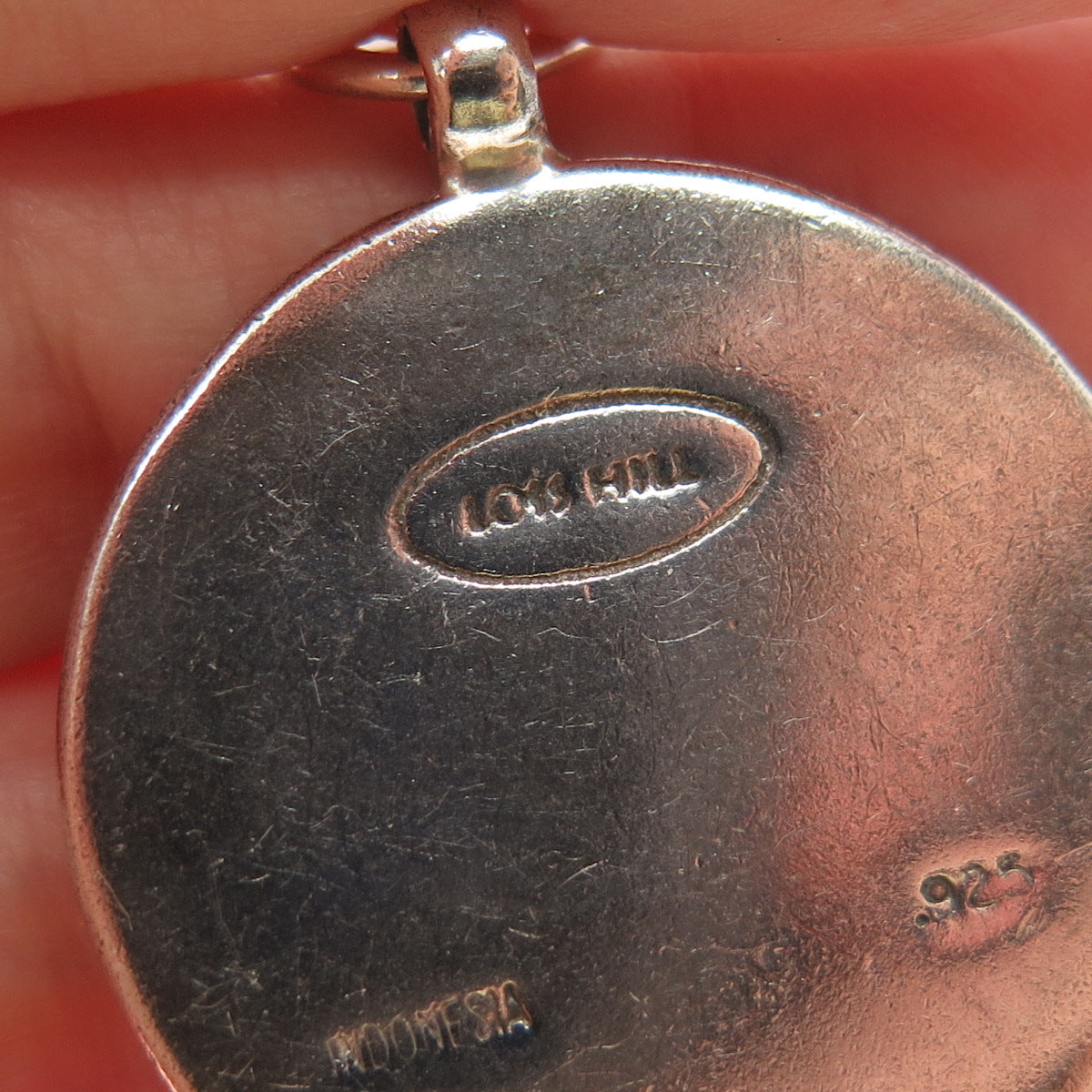 LOIS HILL 925 Sterling Vintage Granulated Scroll Hammered Pendant Necklace 16"