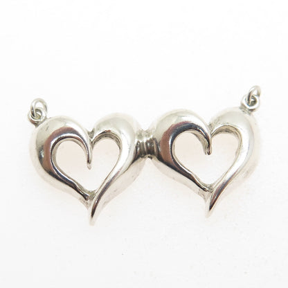 925 Sterling Silver Vintage Couple of Hearts Necklace Central Part