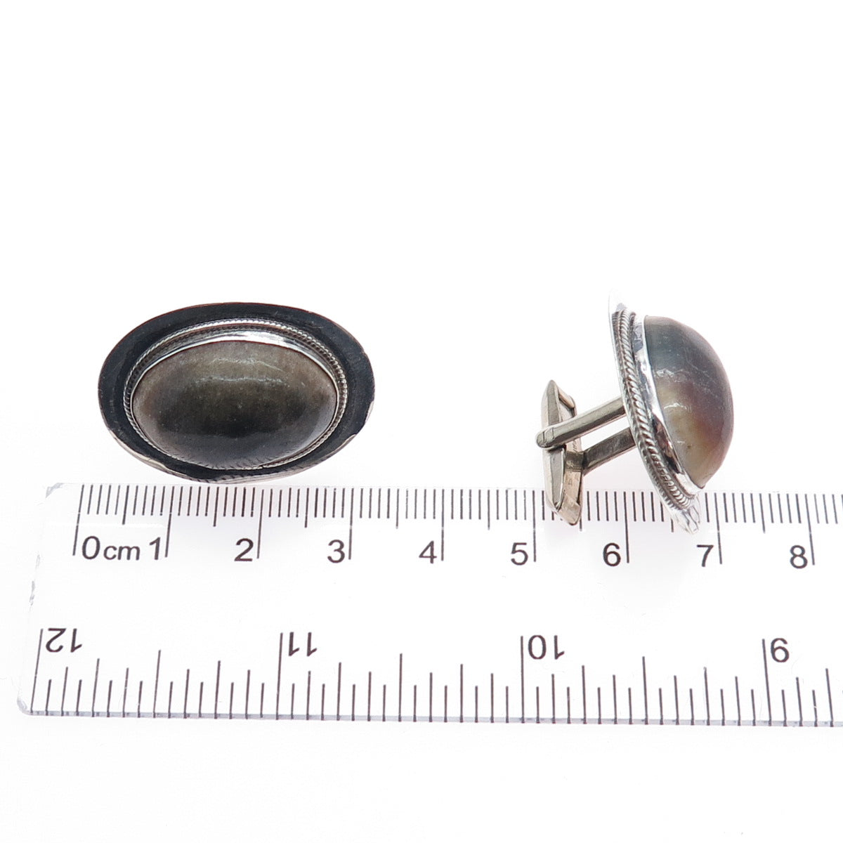 925 Sterling Silver Vintage Mexico Real Jasper Modernist Cufflinks