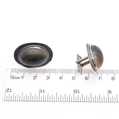 925 Sterling Silver Vintage Mexico Real Jasper Modernist Cufflinks