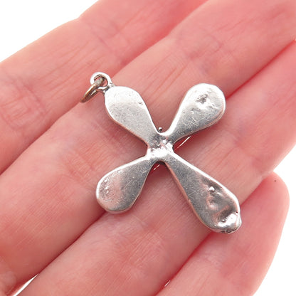 Old Pawn 925 Sterling Silver Vintage Turquoise Cross Oxidized Charm Pendant