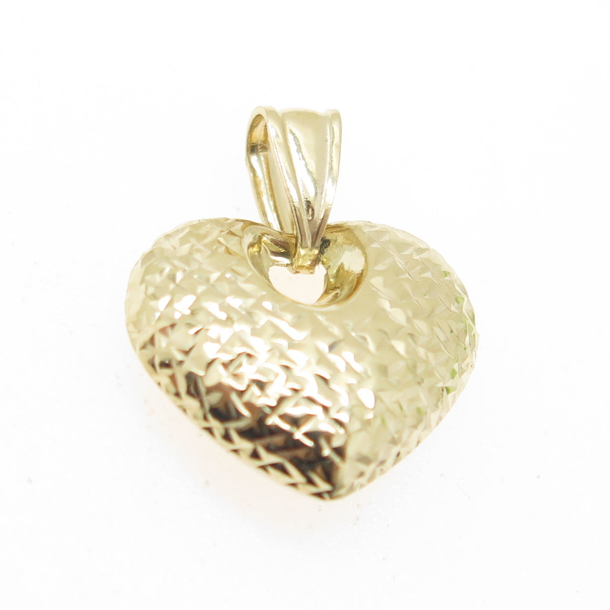 14K Yellow Gold Diamond-Cut Heart Minimalist Charm Pendant