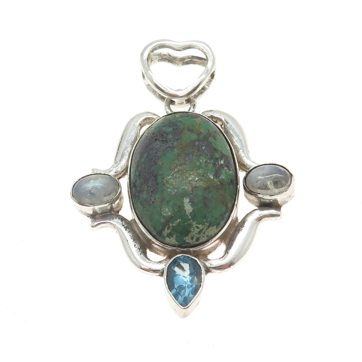 AF DESIGN 925 Sterling Silver Vintage Real Turquoise Blue Topaz & Opal Pendant