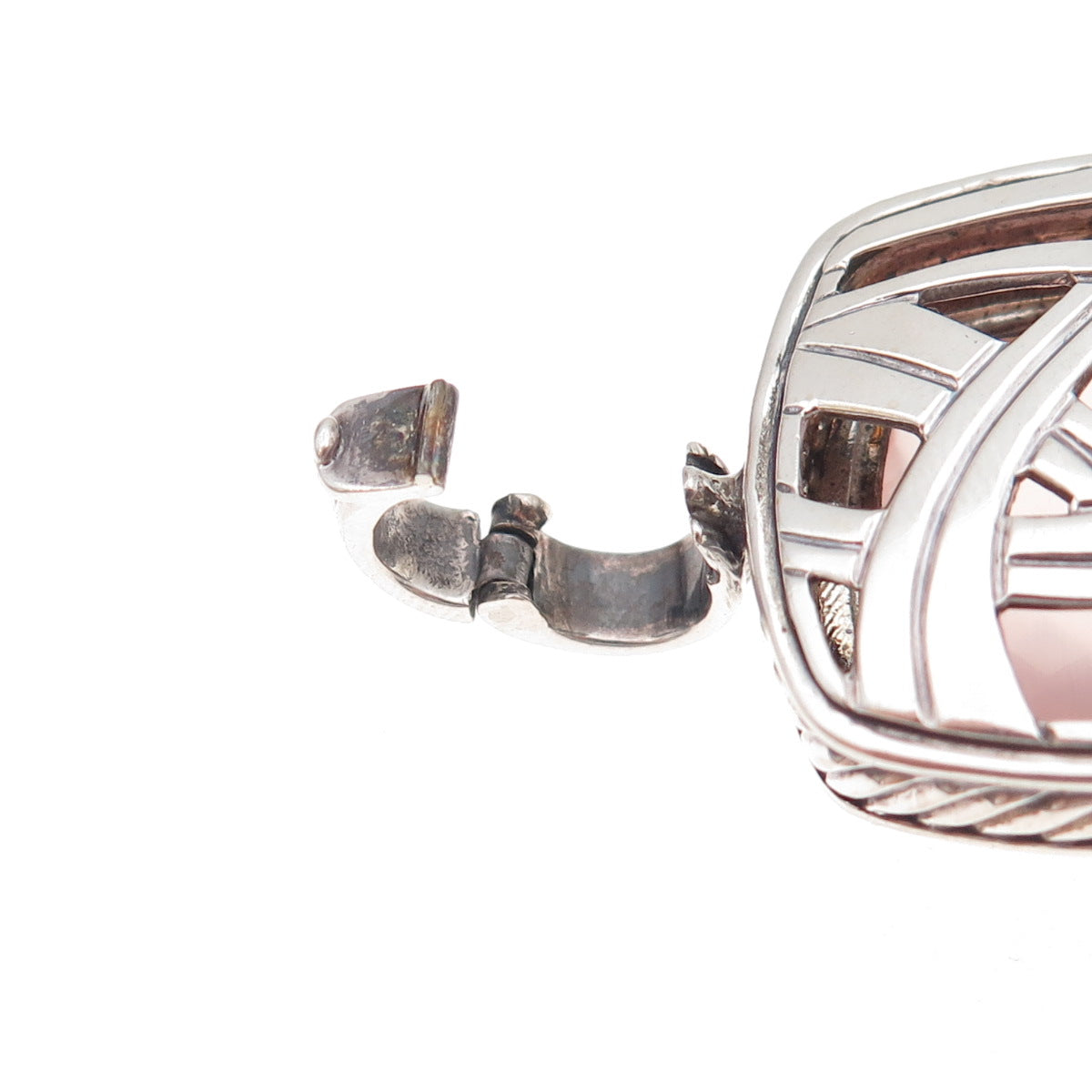 David Yurman Sterling Silver Vintage Real Diamond & Rose Quartz Albion Pendant