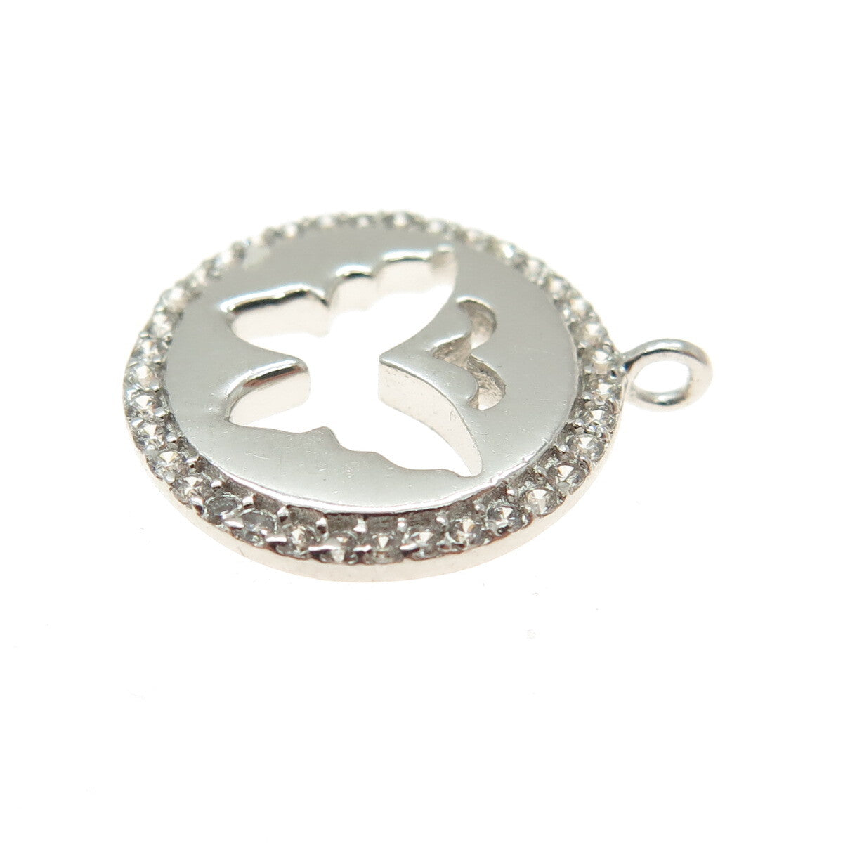 925 Sterling Silver Round-Cut C Z Butterfly Minimalist Charm Pendant