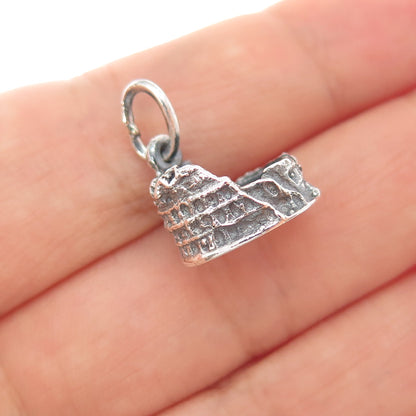 925 Sterling Silver Vintage Rome Colosseum Oxidized Minimalist 3D Charm Pendant