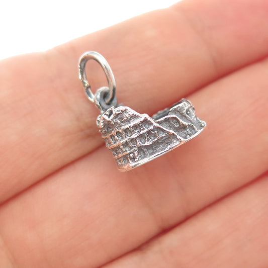925 Sterling Silver Vintage Rome Colosseum Oxidized Minimalist 3D Charm Pendant