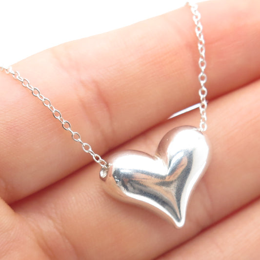 925 Sterling Silver Vintage Heart Pendant Cable Chain Necklace 16"