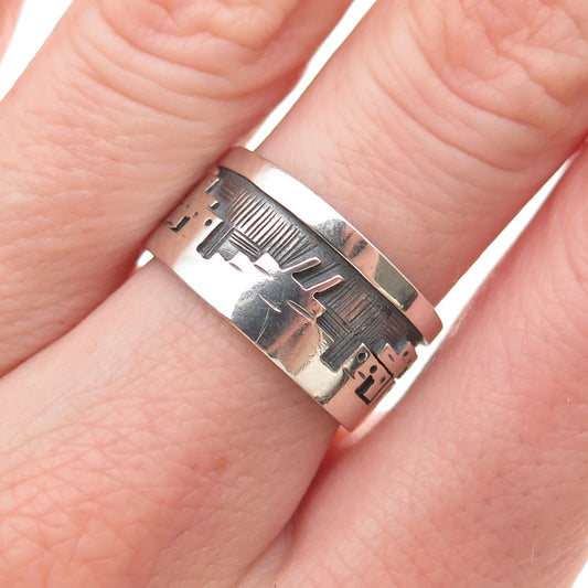 Guy Josytewa Hopi Old Pawn 925 Sterling Silver Vintage Old Town Band Ring Size 7