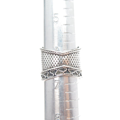 925 Sterling Silver Vintage Real Tourmaline Modernist Oxidized Ring Size 6.75