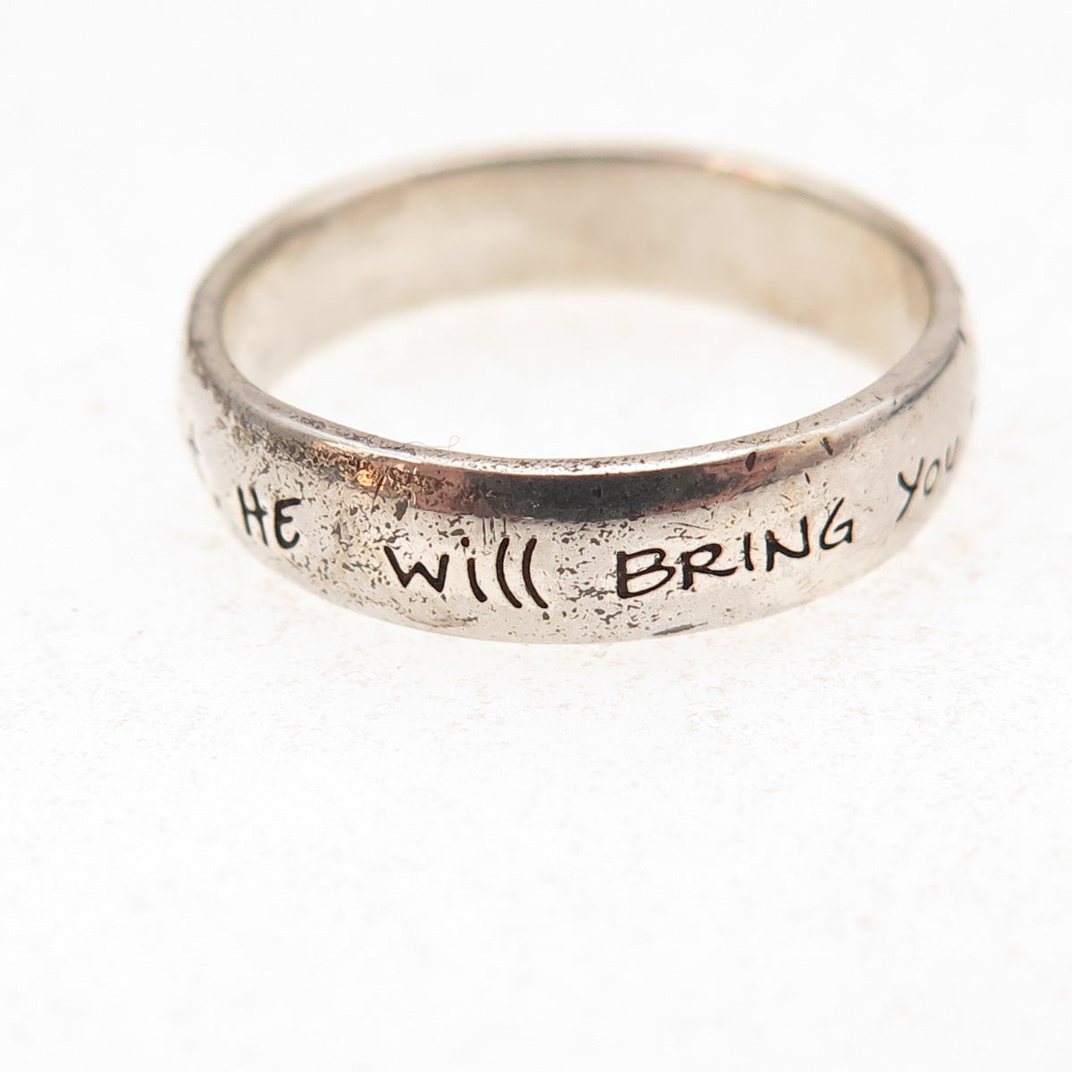 925 Sterling Silver Vintage If God Brings You To It Oxidized Band Ring Size 6.75