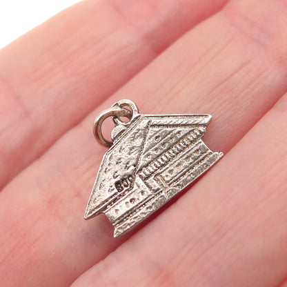 800 Silver Vintage House Oxidized Mini Charm Pendant