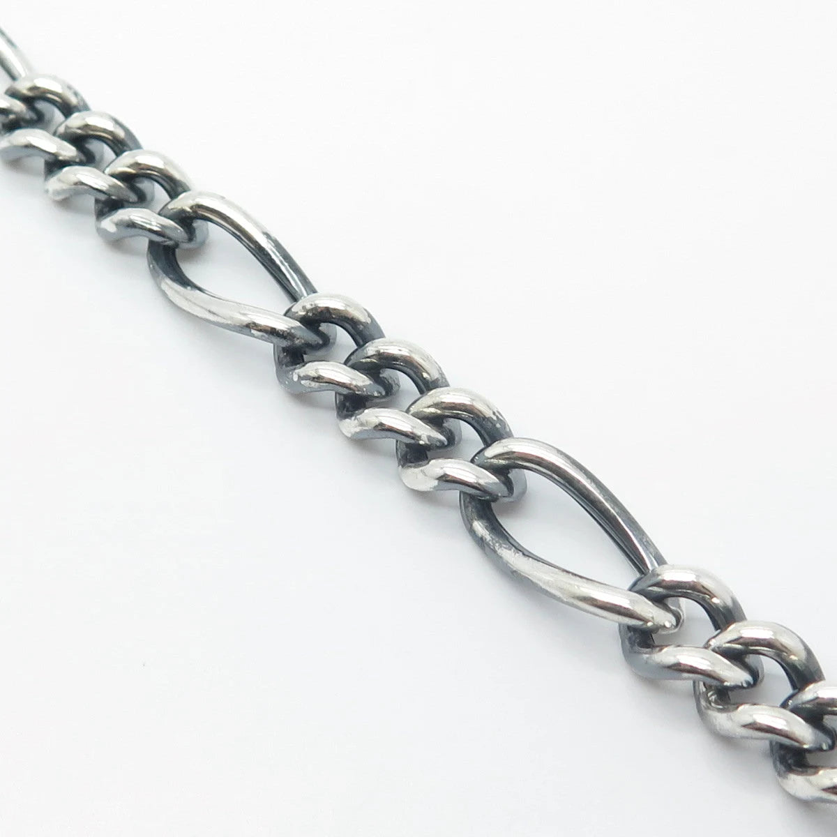 925 Sterling Silver Vintage Italy Figaro Link Bracelet 6.75"