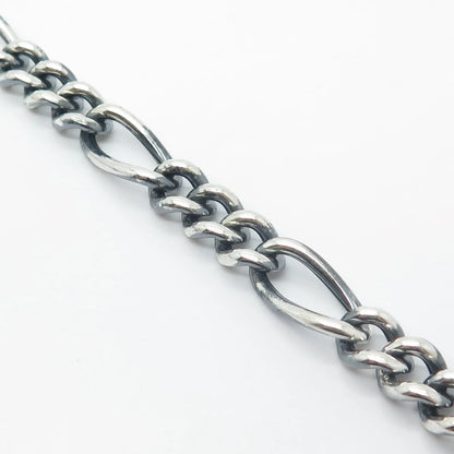 925 Sterling Silver Vintage Italy Figaro Link Bracelet 6.75"