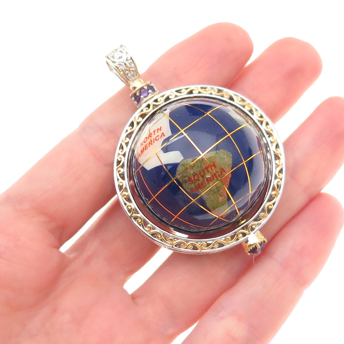 Michael Valitutti Gems En Vogue Sterling Silver 2-Tone Amethyst Globe Pendant