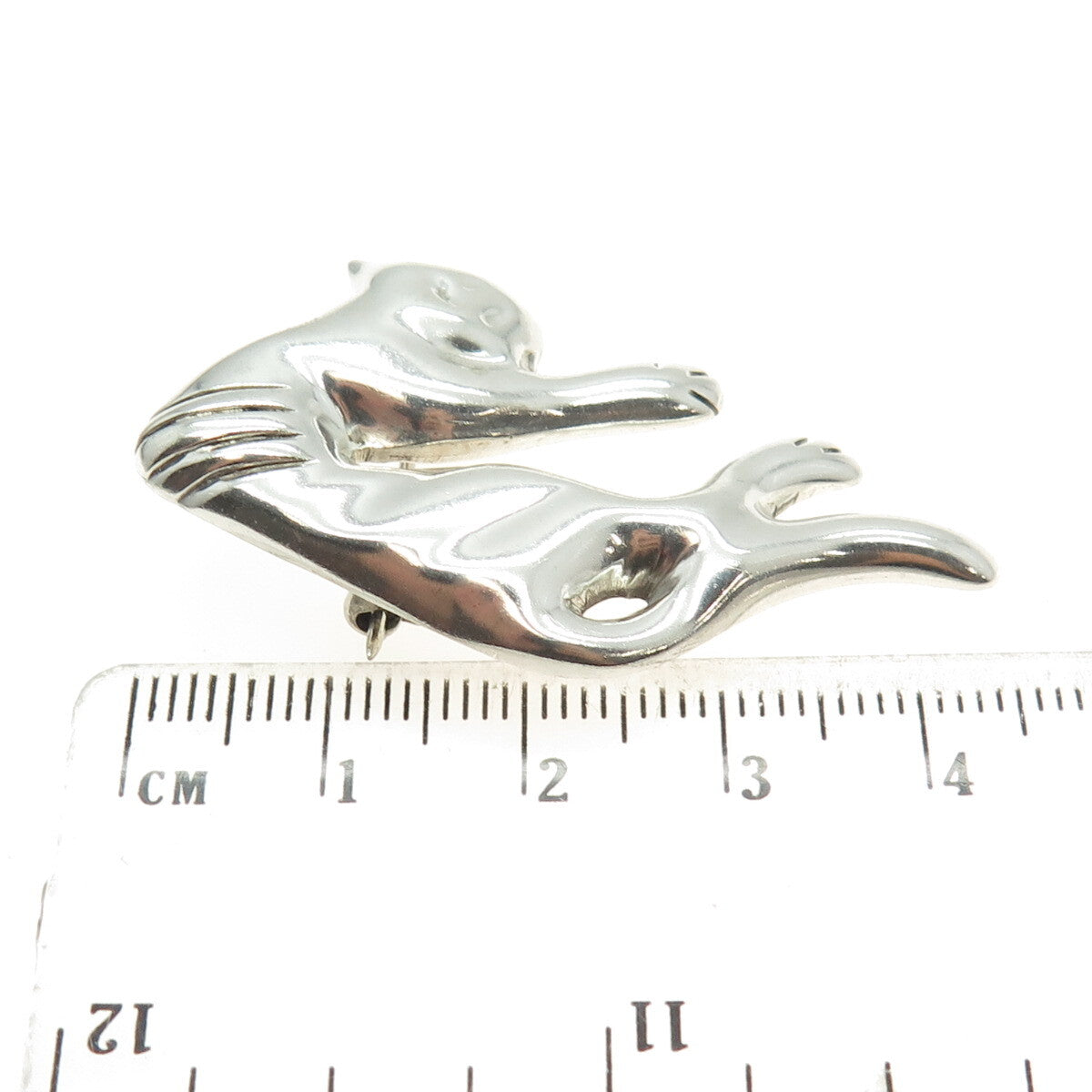 925 Sterling Silver Vintage Mexico Modernist Cat Pin Brooch